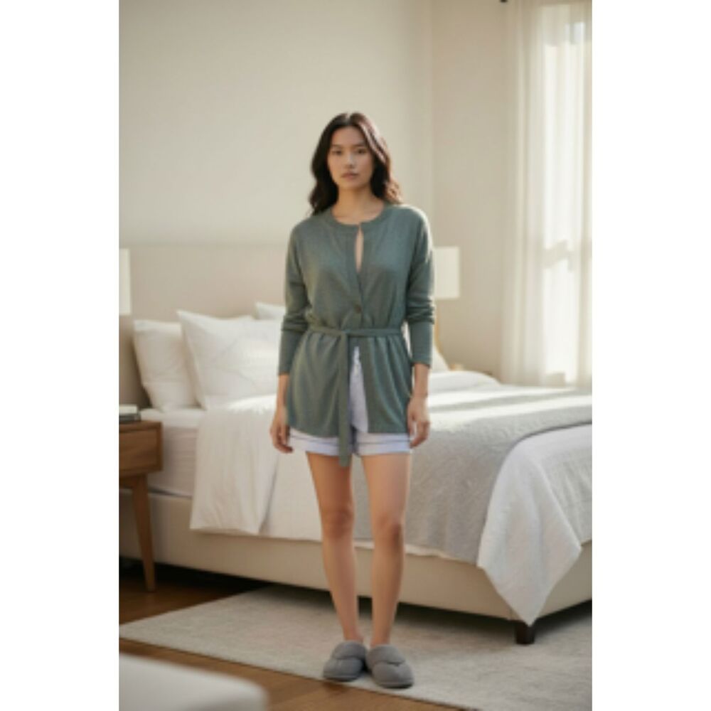 Cuddl Duds Soft Knit One Button Cardigan Robe Size Small Thyme Green Heather